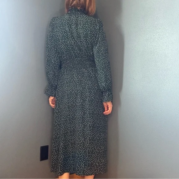 Green & White Long Sleeve High Neck Polka Dot Dress Size Large - Picture 5 of 12